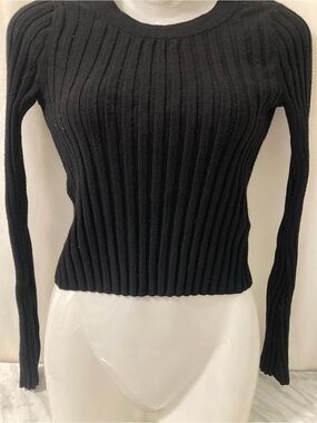 Sincerely Jules Black Ribbed Knit Fitted Sweater XS